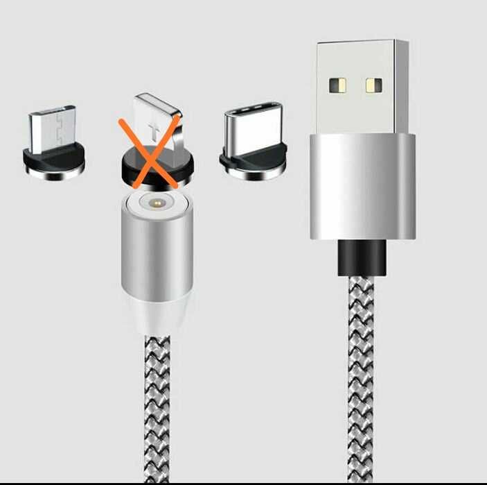 Магнитный кабель USB 2 в 1 (usb, micro-USB, type-c)