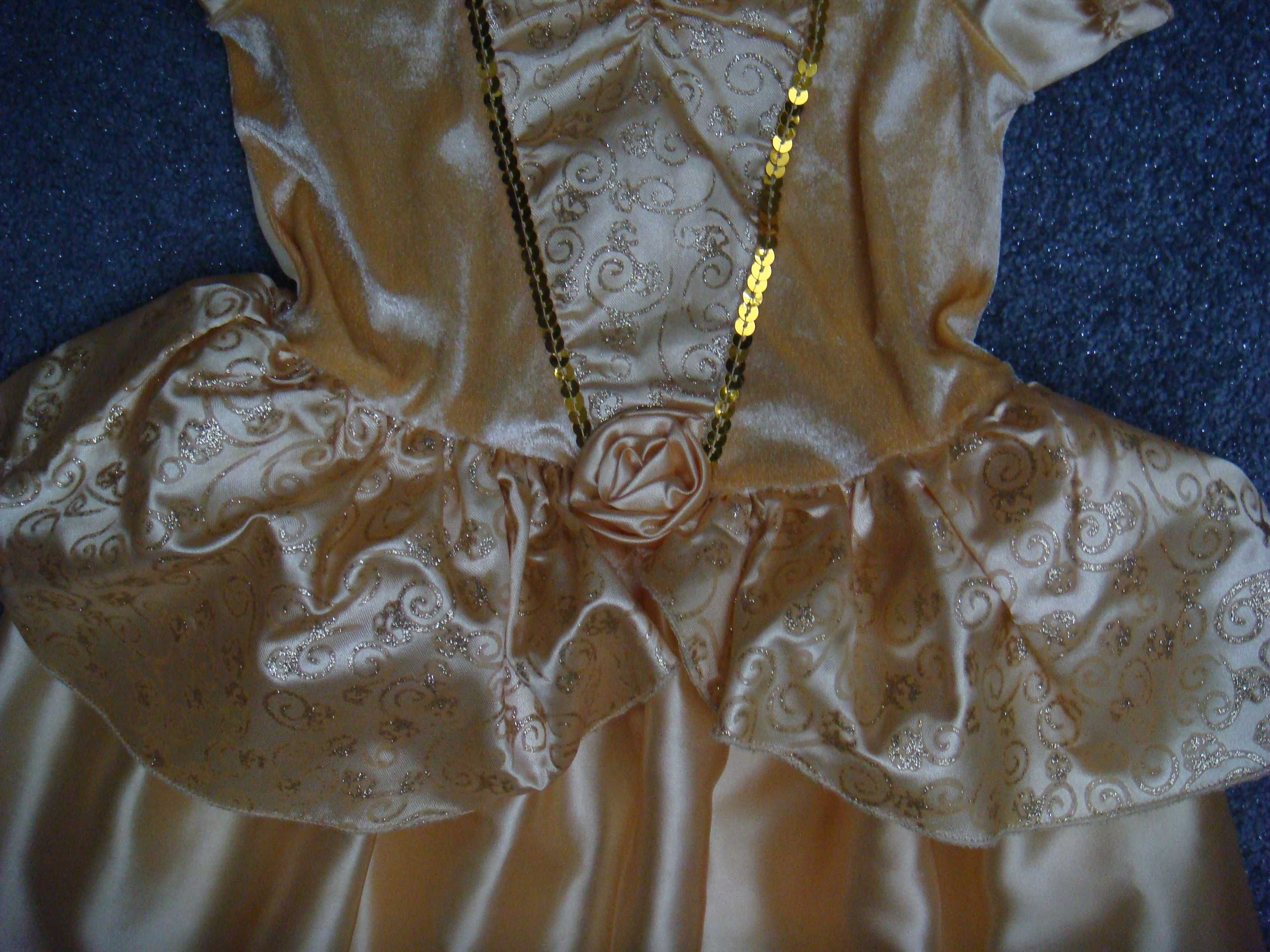 PIĘKNY strój karnawał przebranie złota suknia KSIĘŻNICZKA roz. 98-110