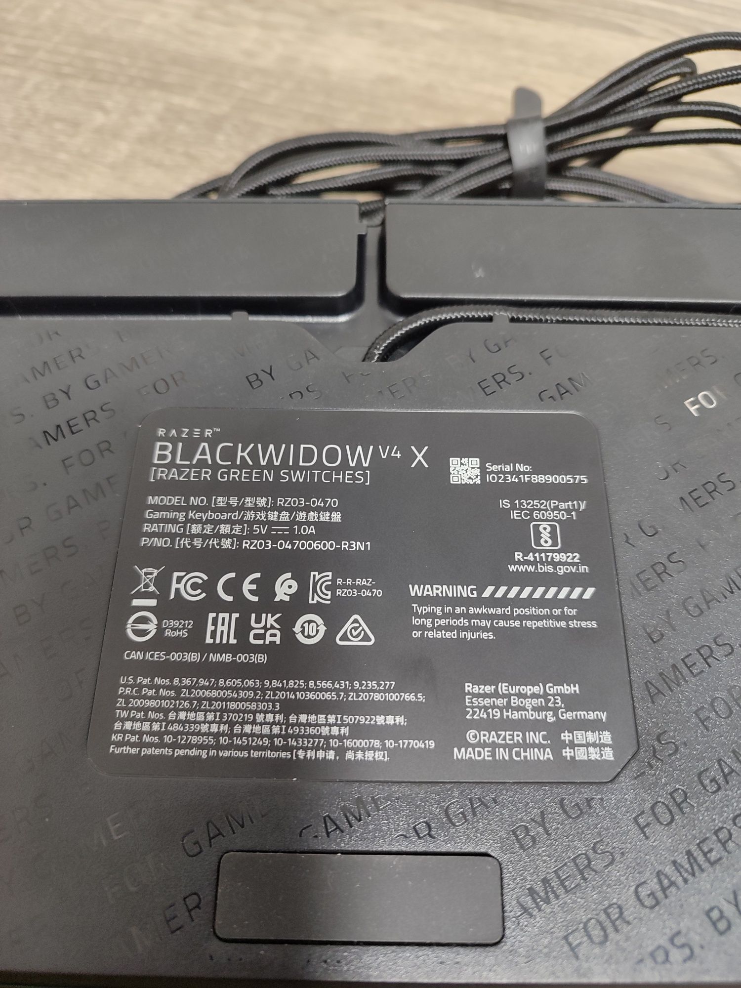 Клавіатура Razer  Blackwidov V4 X GREEN SWITCH USB RU BLACK