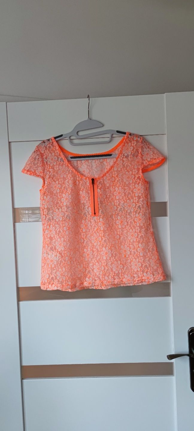 Bluzka top t-shirt na lato siateczka prześwitujaca  pomarańcz Primark