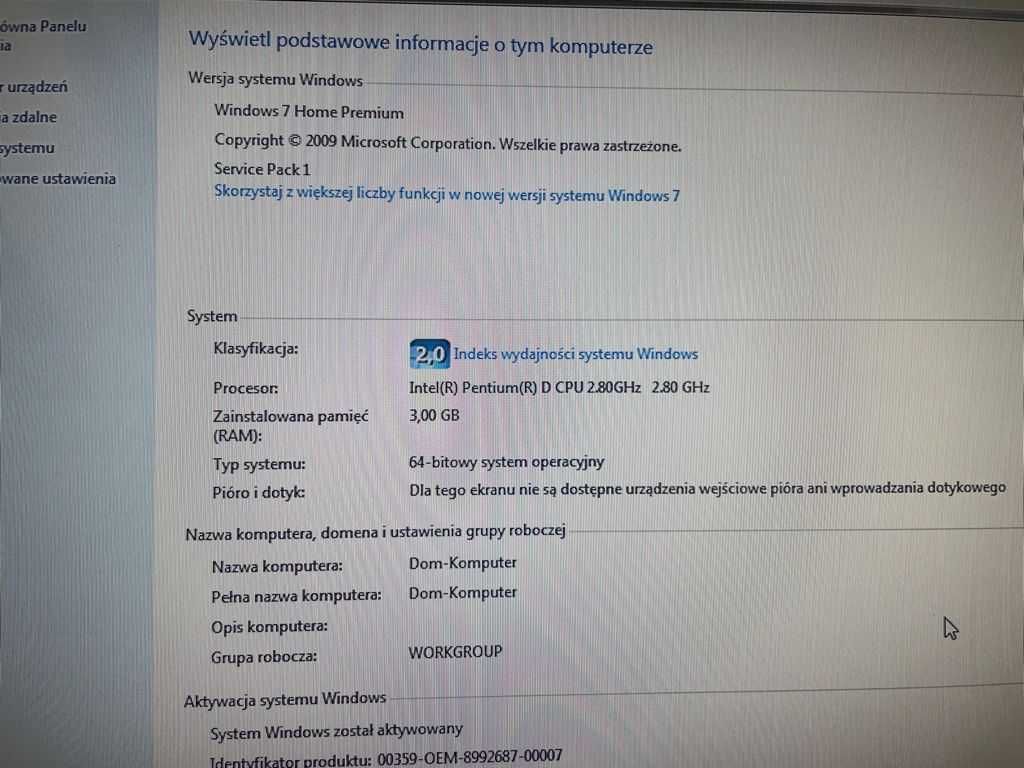 Komputer PC Windows 7 Home Premium