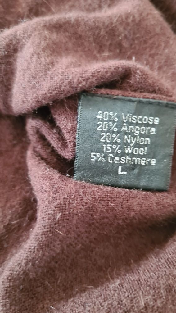 Długi sweter Kardigan. Czekoladowy Orzechowy Brązowy. Kaszmir Angora M