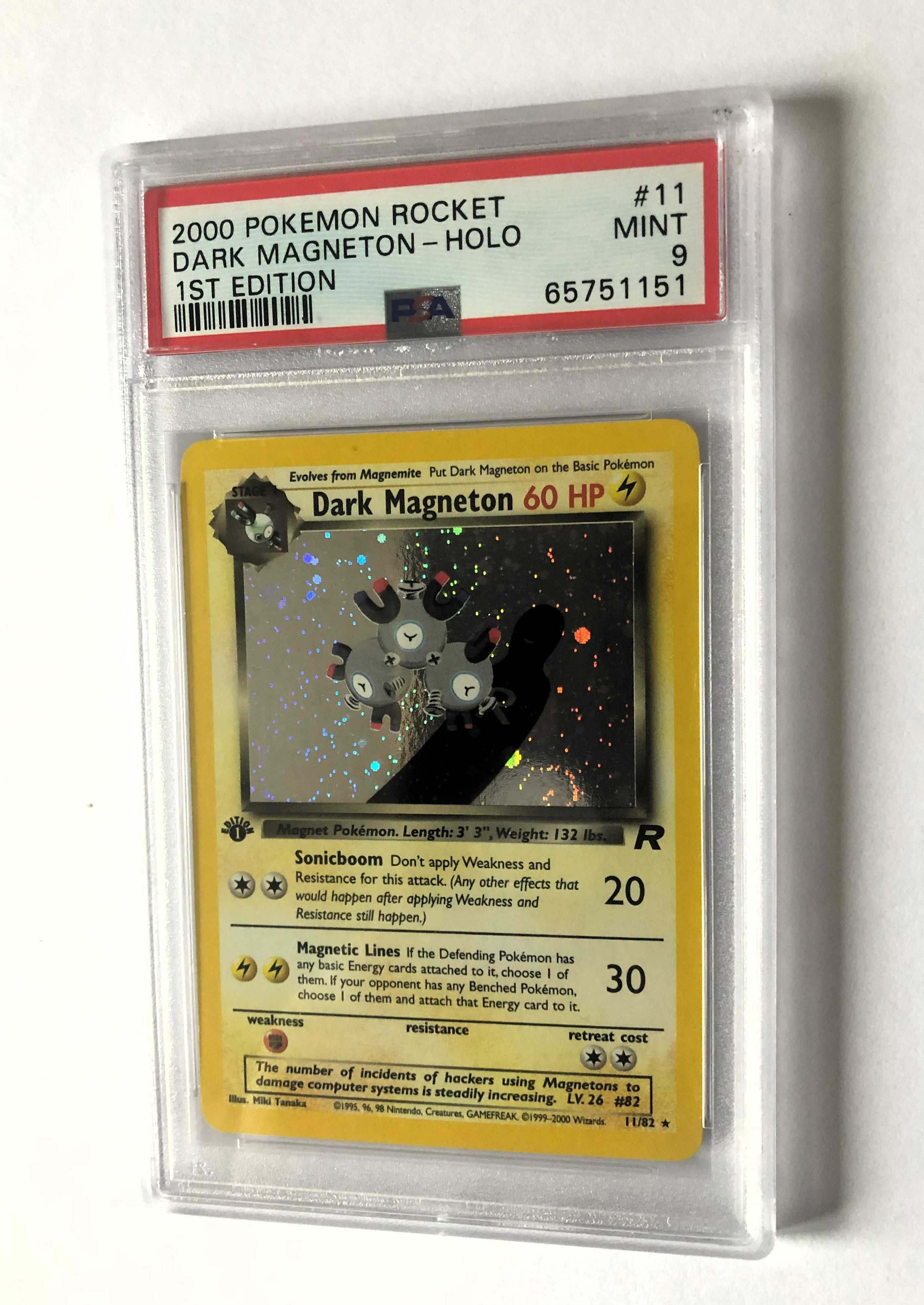 PSA 9 Pokemon Dark Magneton Holo Rocket 11/82 1st edition Rare Swirl