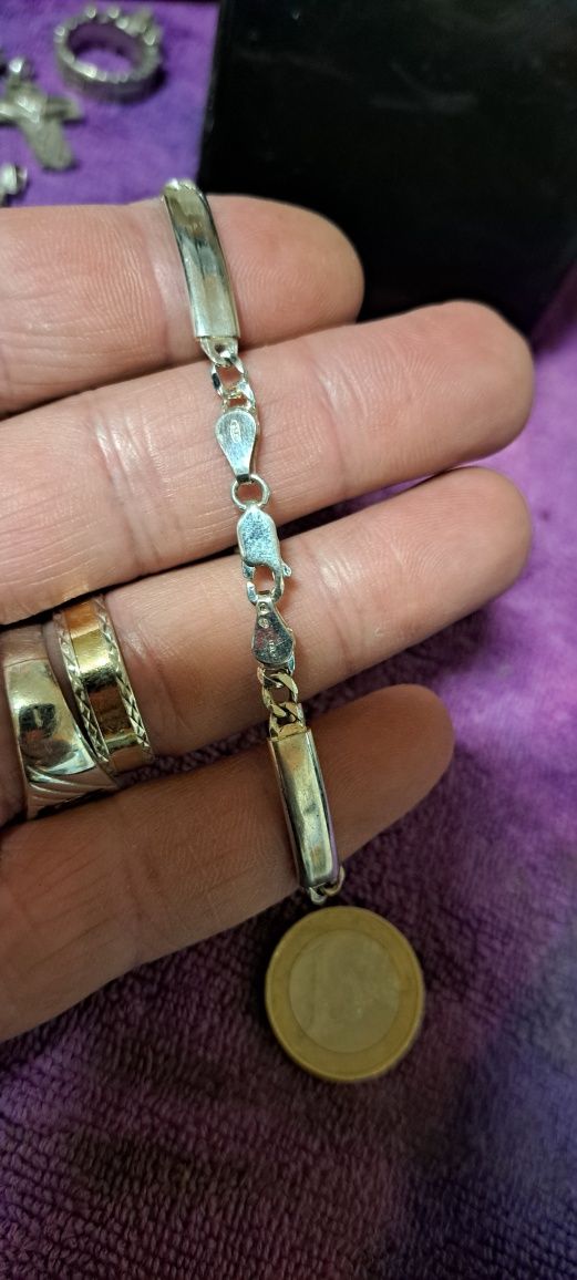 Conjunto em prata contrastada.pulseira e fio.