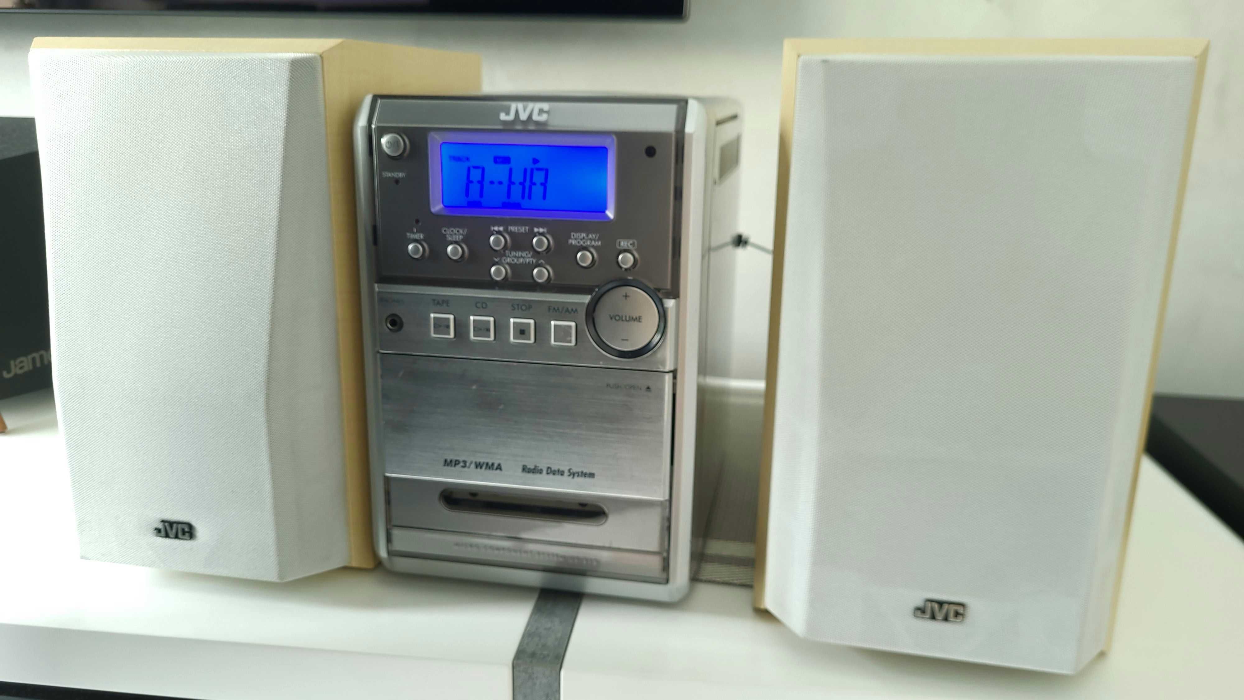 JVC mikrowieża FM RDS z odtwarzaczem CD/mp3, TAPE - pilot, głośniki