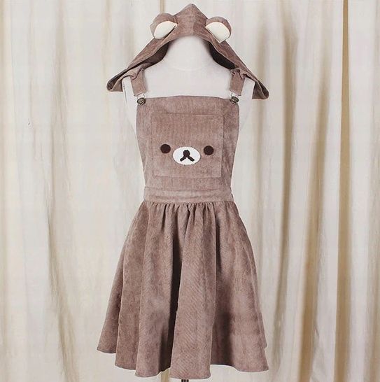 Sukienka Harajuku ogrodniczka MIŚ z kapturem styl kawaii - S