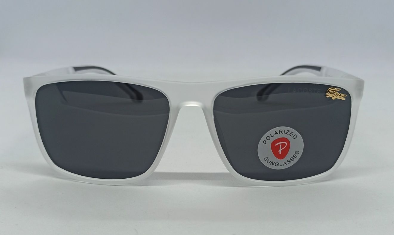 Lacoste очки мужские черные поляриз в серой прозрачной оправе флексы