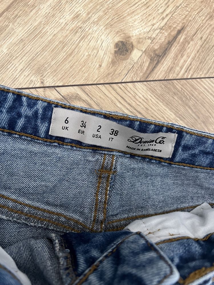 Spódnica dżinsowa jeansowa mini krótka 34 XS porwana