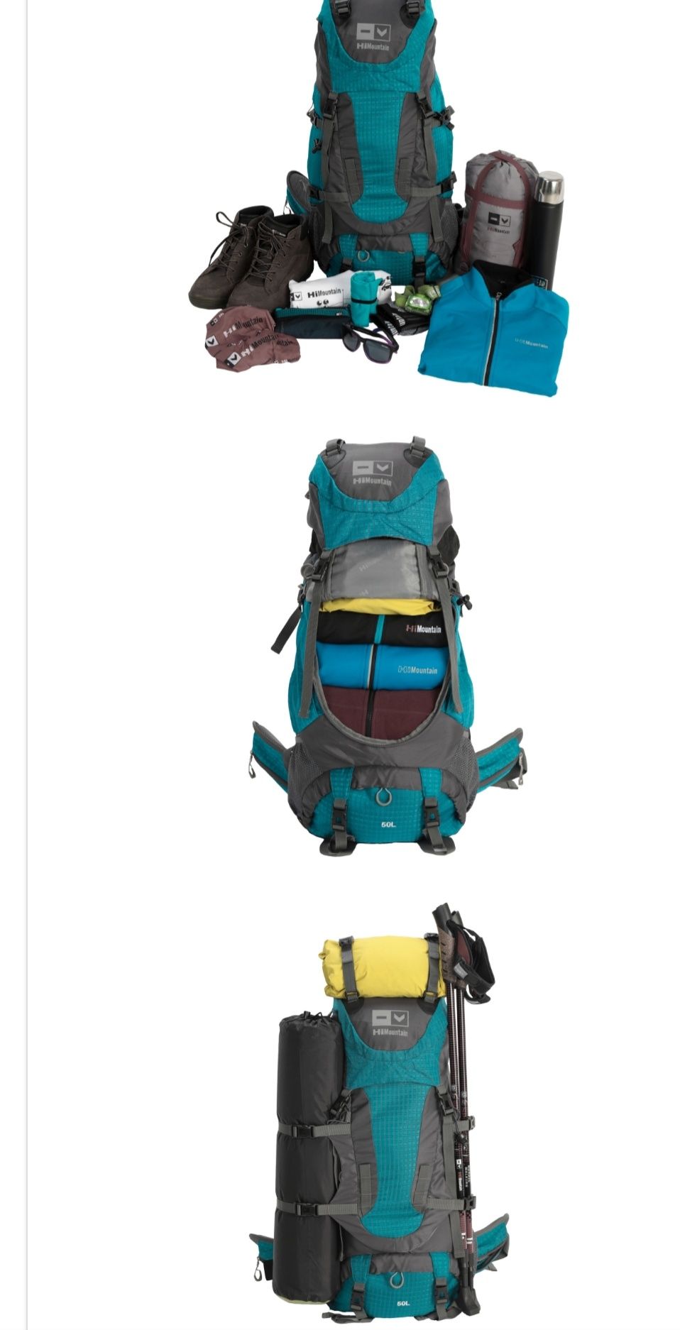 Nowy niebieski Plecak Hi Mountain HIKER 50L metki górski