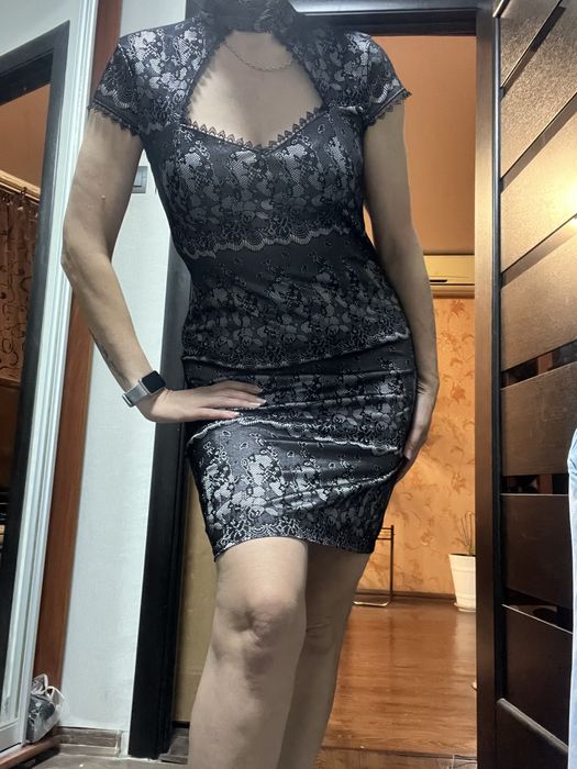 Сукня гіпюрова чорна-сіра