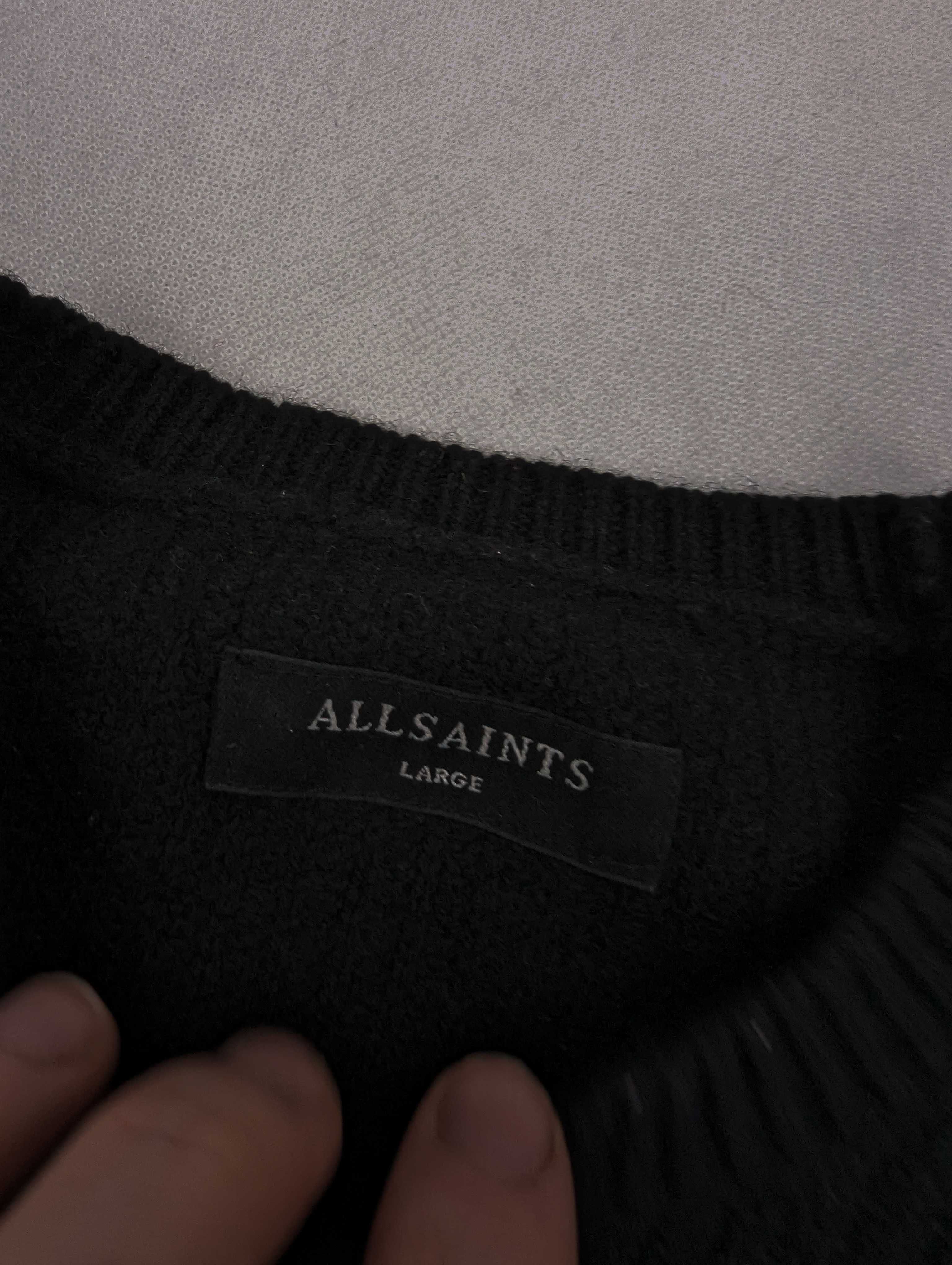 Allsaints czarny sweter wełniany L logo