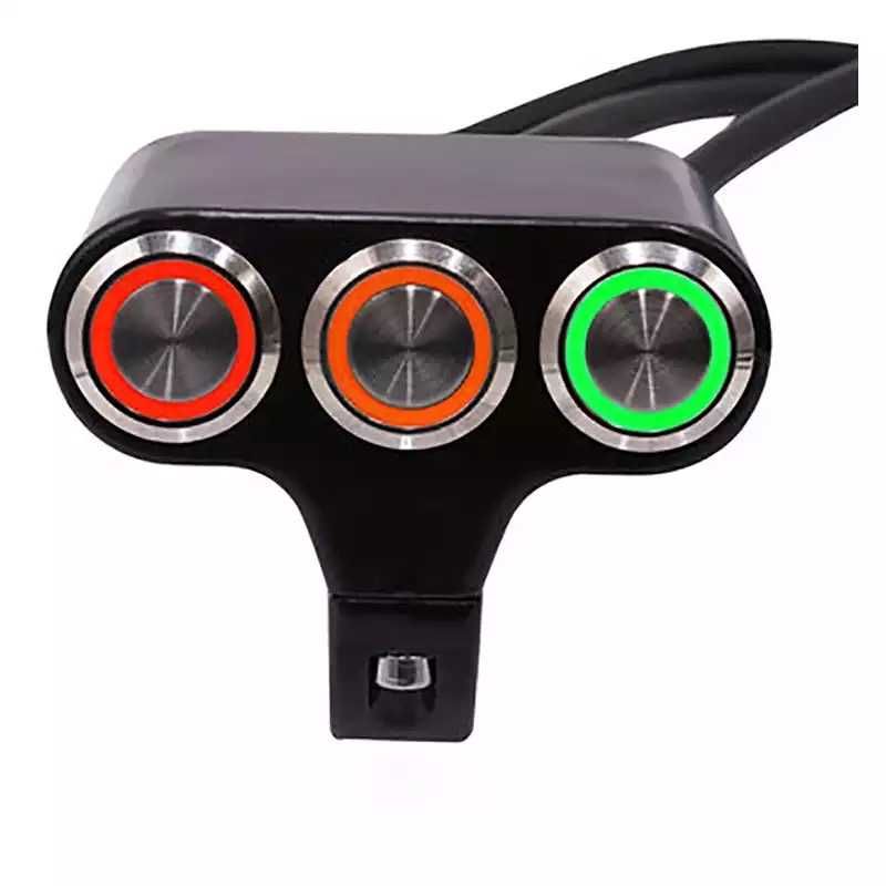Comutador iluminado 3 botões auto reset luz vermelha laranja verde
