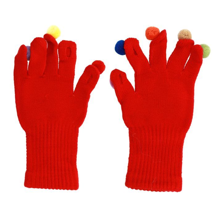 Rękawiczki Do Ekranów Dotykowych Z Pomponami Czerwone