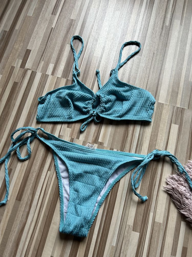 SHEIN s strój kapielowy dwuczęściowy kółko nowy turkusowy