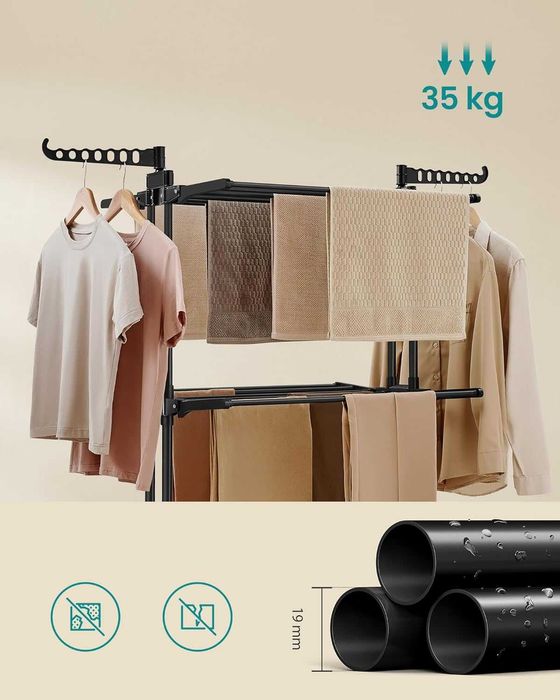 Suszarka na pranie 4 poziomy, składane skrzydła 63,5x128x173 cm czarna