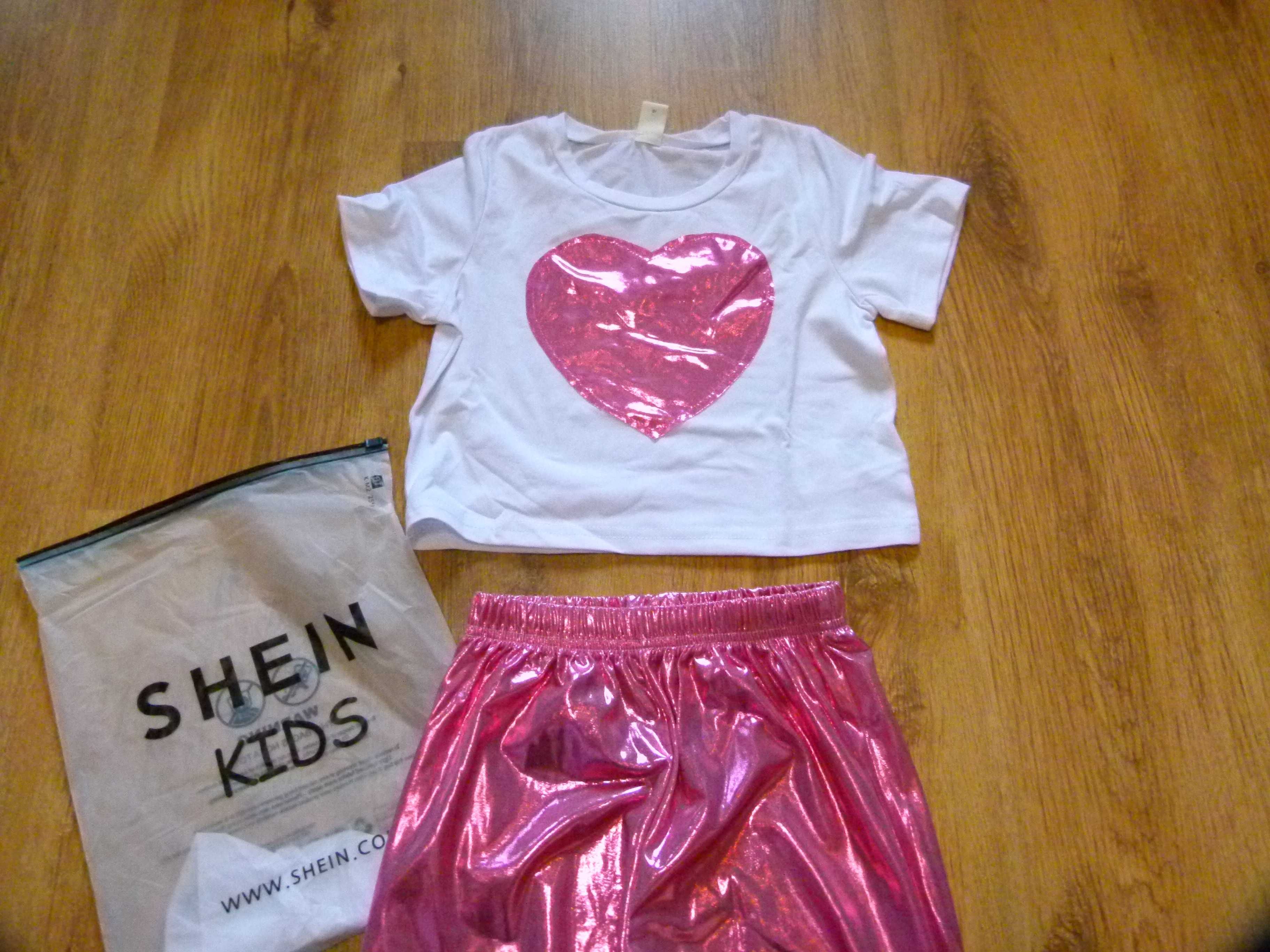 rozm 116 Nowy Shein komplet spodnie transparentne różowe i koszulka