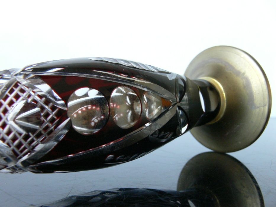 Huta Hortensja wazon okuty mosiężna stopa kryształ szkło szlifowane