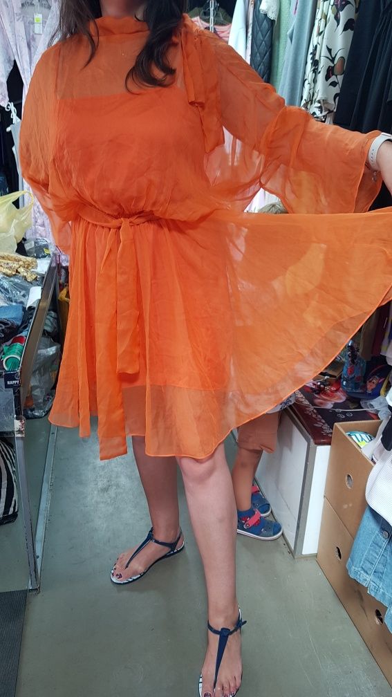 Piękna Jedwabna Pomarańczowa Sukienka PINKO rozmiar XL