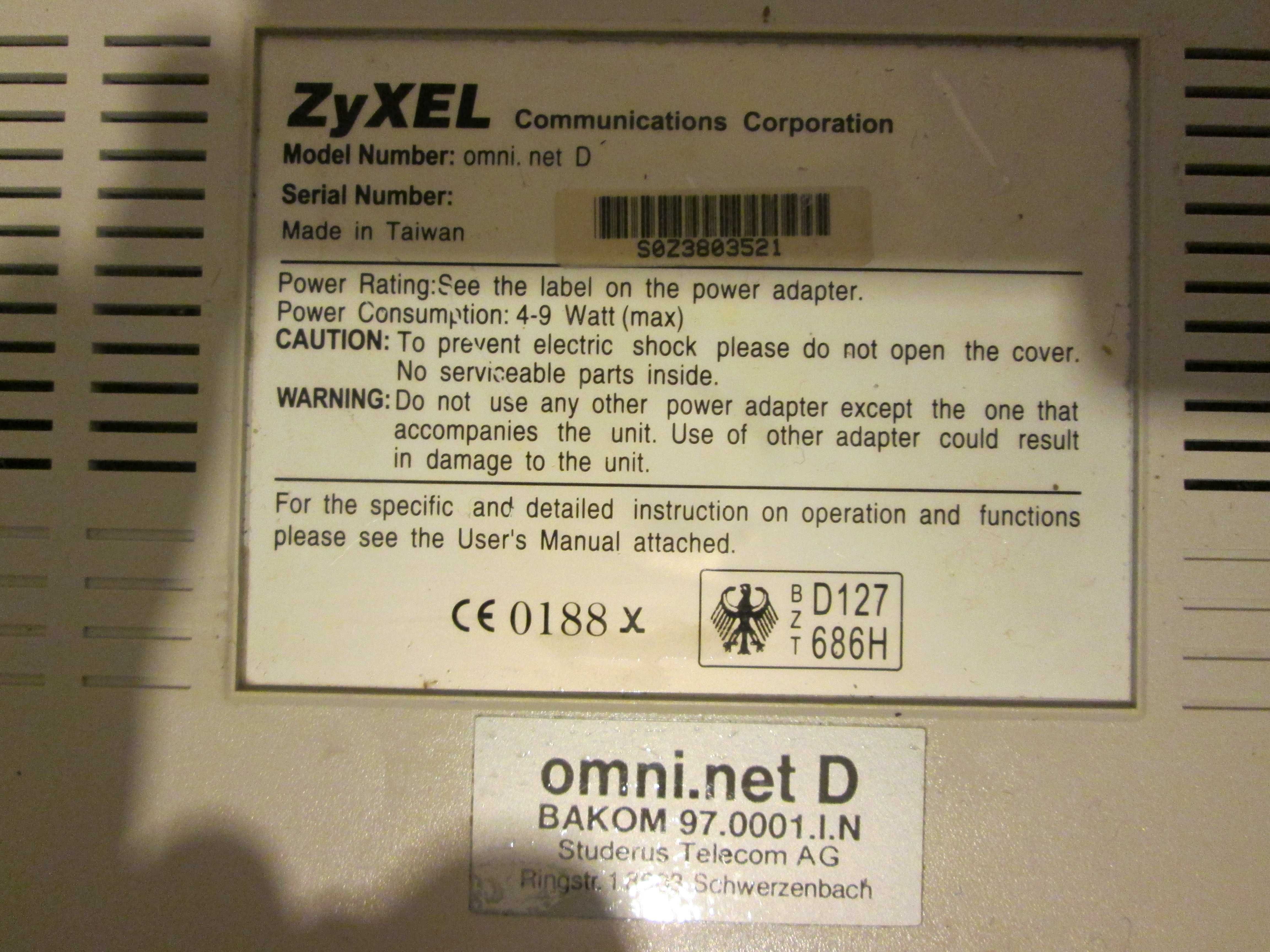 LPT модем Zyxel omni net D LPT 25 pin IEEE 1284-A