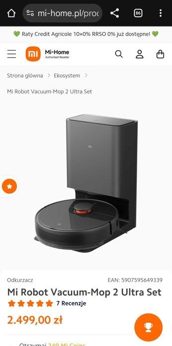 Automatyczny Odkurzacz Xiaomi Mi Robot Vacuum Mop 2 Ultra Zestaw