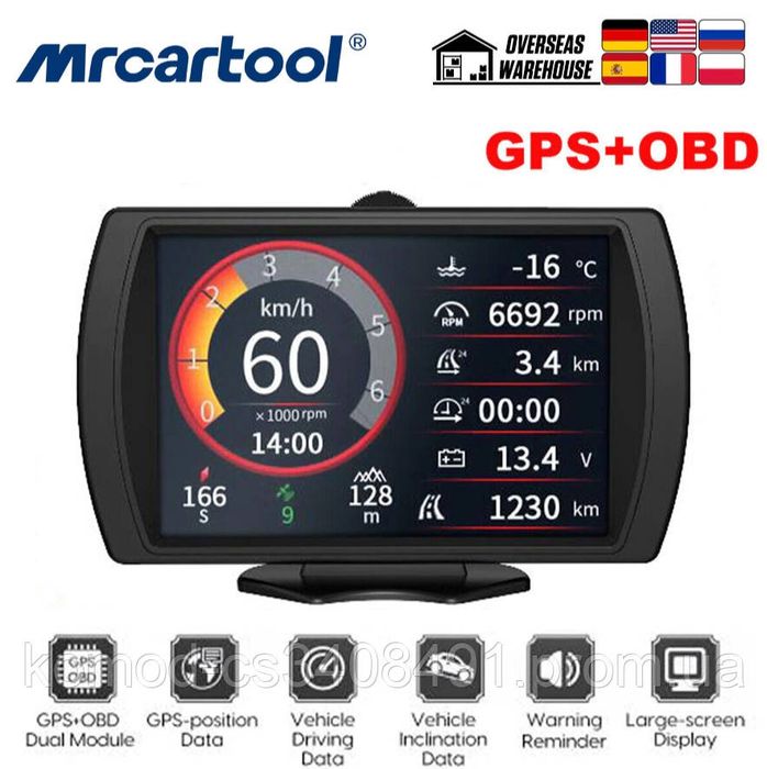 Бортовий комп'ютер MRCARTOOL M90 + GPS Автосканер OBD2 HUD