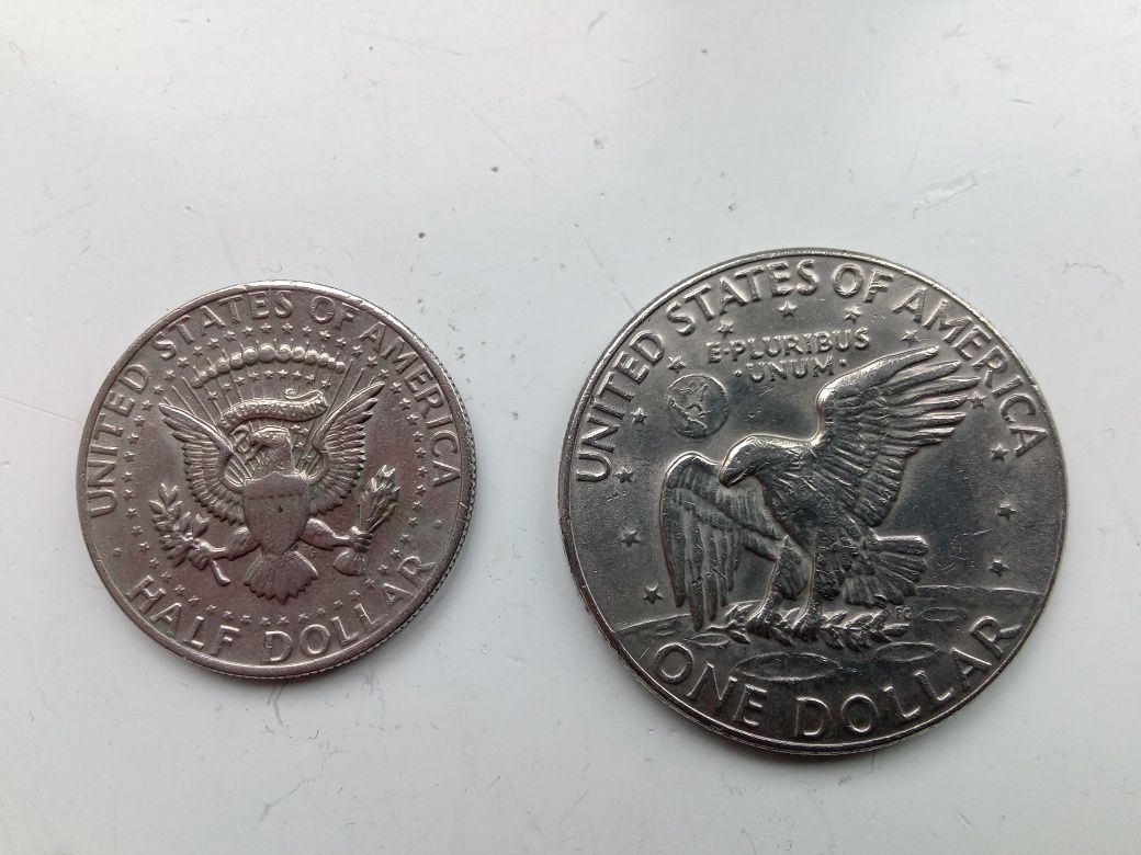 Большой доллар 1974 г D Орёл и пол доллара 1974 г