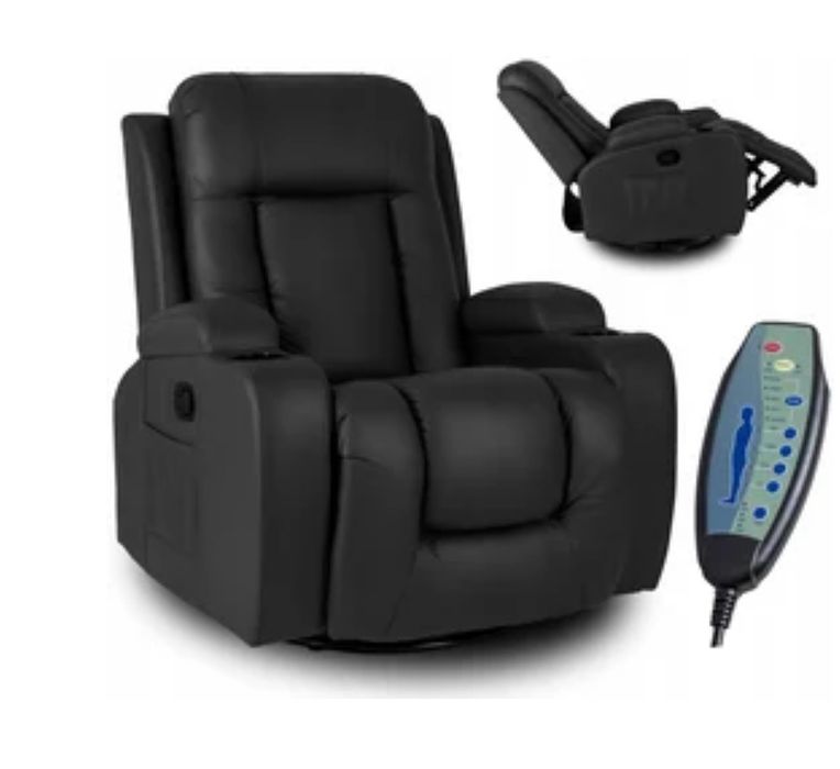 Fotel Masujący Rozkładany BOX – NOWY! Ekoskóra, Czarny, Super Komfort
