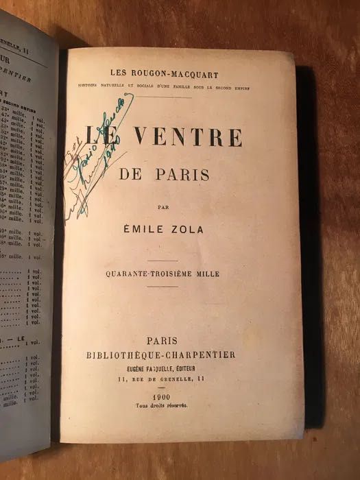 ÉMILE ZOLA - Le Ventre de Paris - 1900 - Fasquelle éditeur