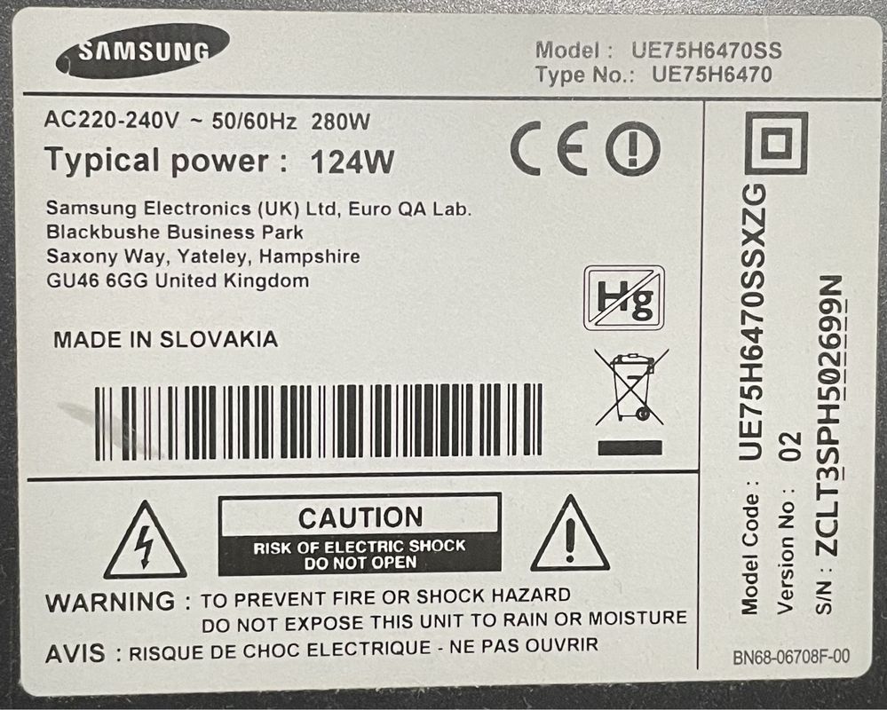 Samsung ue75h6470 на запчастини