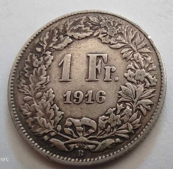 Moneta srebrna Szwajcaria 1 frank 1916 srebro ag stara