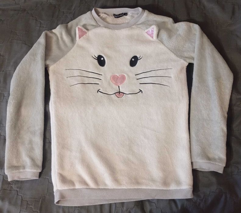 Bluzka ocieplana dziewczęca ze wzorem kotka Nextenso