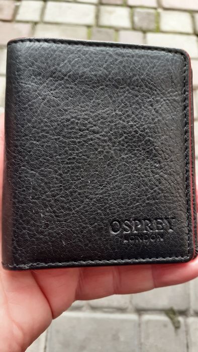 Черный кожаный кошелек Osprey London.8,5/17*10см.6отд-карточки+1большо