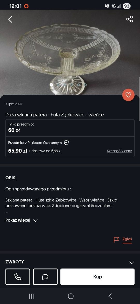 Patera szklana PRL gratis pojemniki na frytki