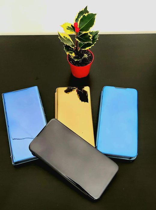 Capa tipo livro espelhada disponível para vários modelos de telemóvel