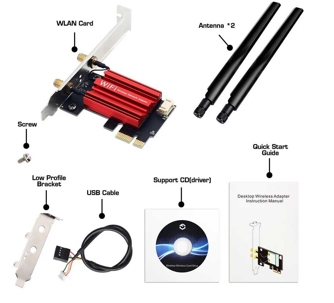 Новый адаптер Wi-Fi 5 (2.4G/5GHz 802.11AC) + Bluetooth - PCI-E