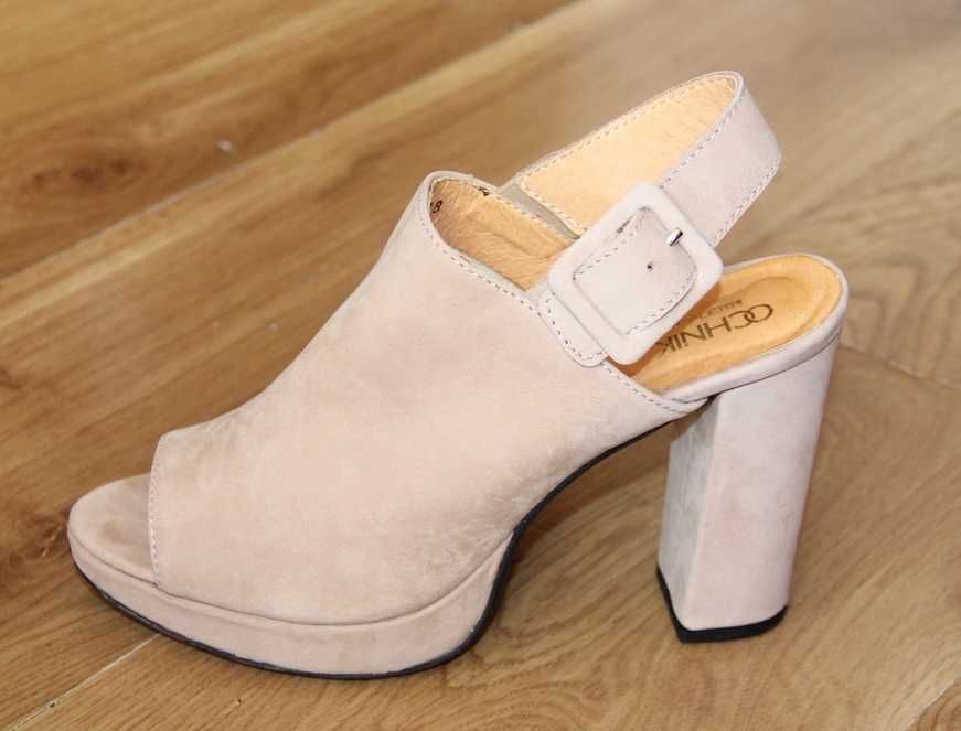 OCHNIK Skórzane skóra BYDLECA sandałki czółenka 39 bezowe kazar