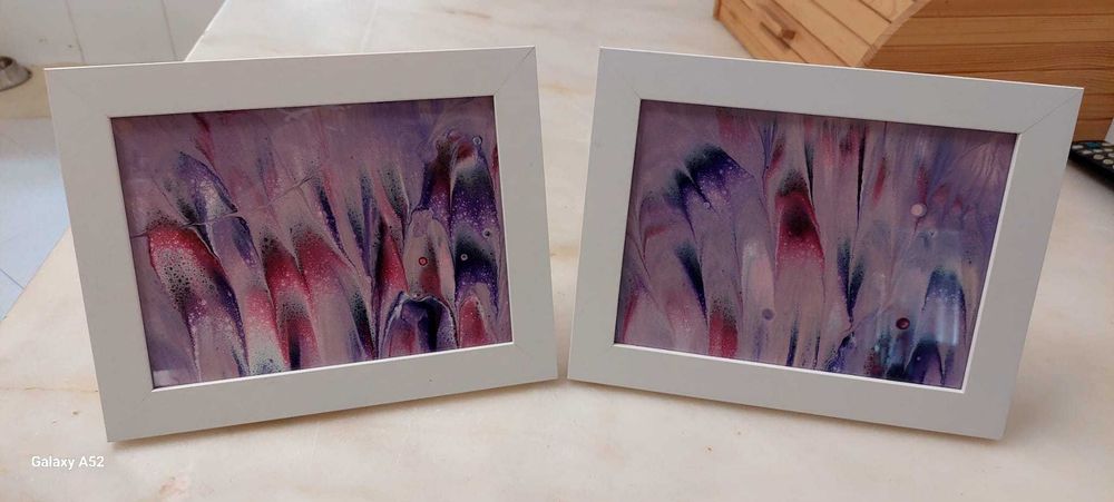 Conjunto de Quadros Abstratos – Arte Fluida em Moldura Branca