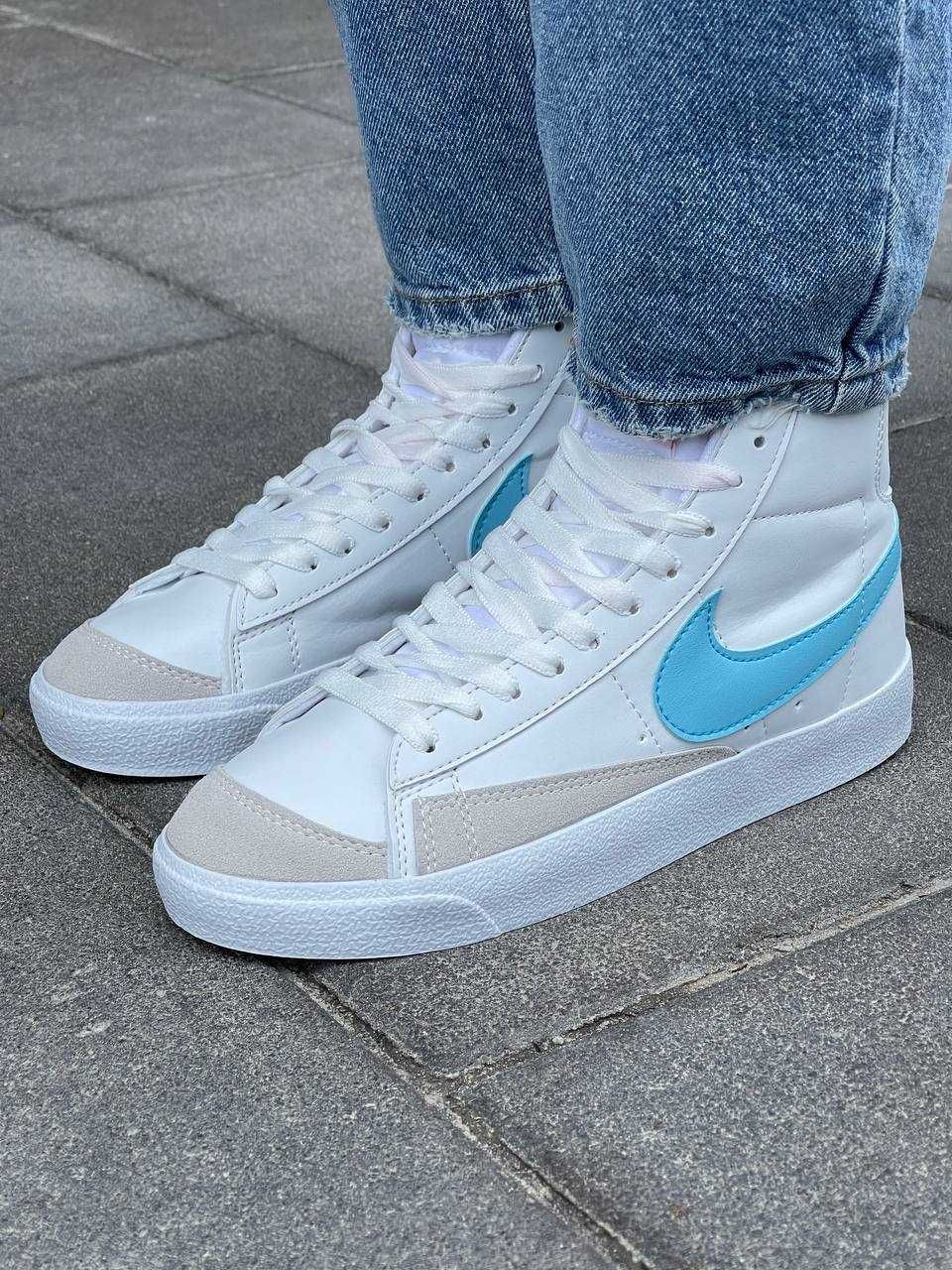 АКЦІЯ! Жіночі кросівки Nike Blazer Mid White Blue Logo (36-40 р.)