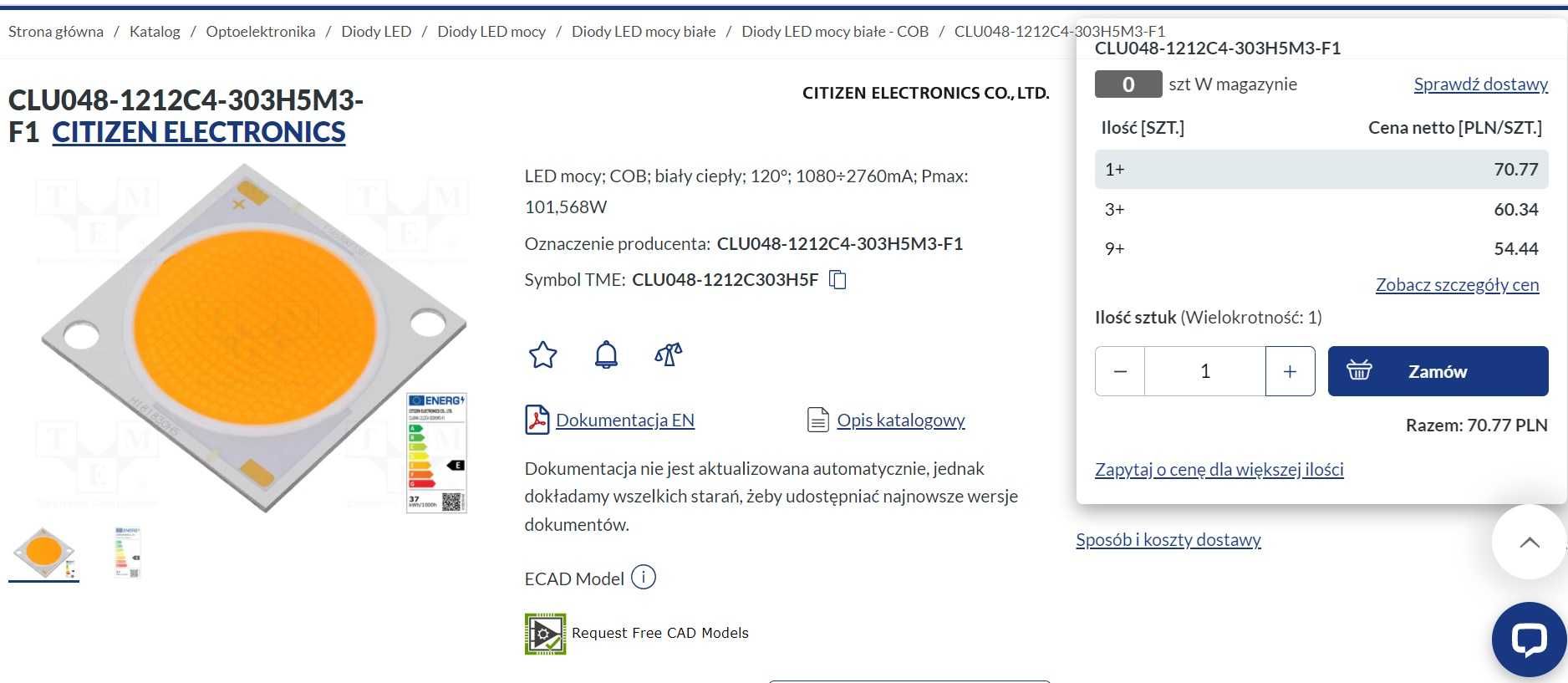 dioda LED mocy 100W 
31,2V-36,8V ; 1A-2,7A