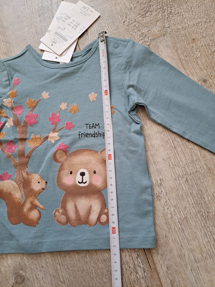 T-shirt/ bluzka niemowlęcą dł  rękaw,  Miś, wiewiórka - rozm 68
