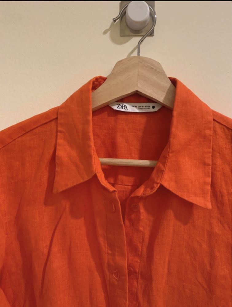 Camisa linho Zara tamanho XS cor de laranja