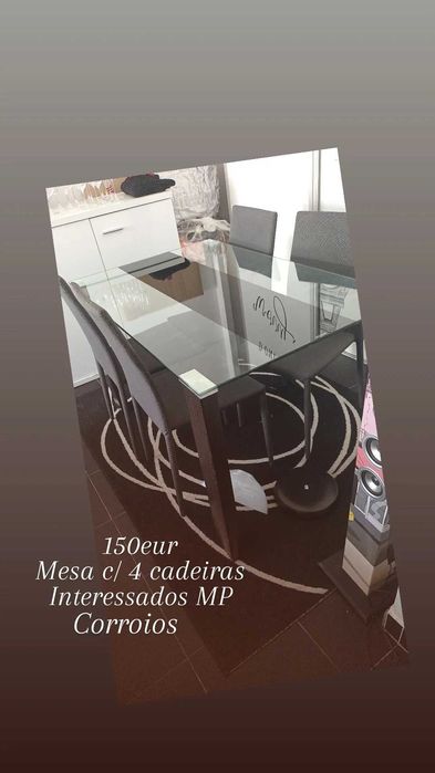 Mesa c/ tampo vidro temperado c/ 4 cadeiras