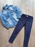Legginsy welurowe YoungStyle + koszula jeansowa r.110/116