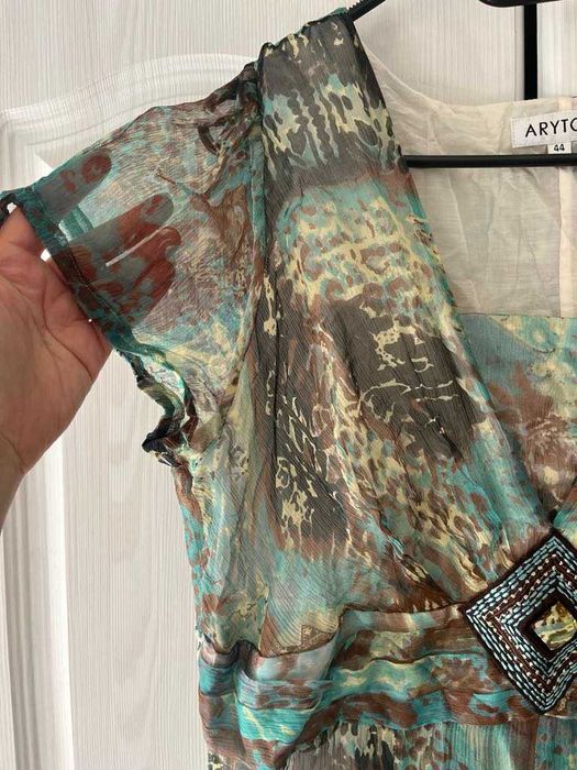 Piękna letnia jedwabna sukienka Aryton 44 XXL 100% jedwab styl boho