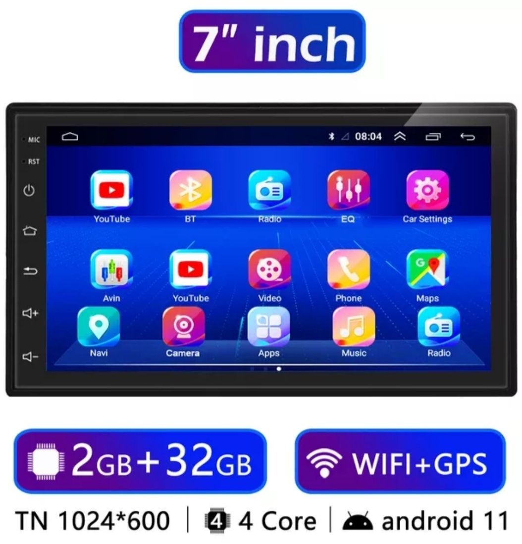 2 din Автомагнітола магнітофон Android 11, 7(дюймів)2/32 gb +carpley