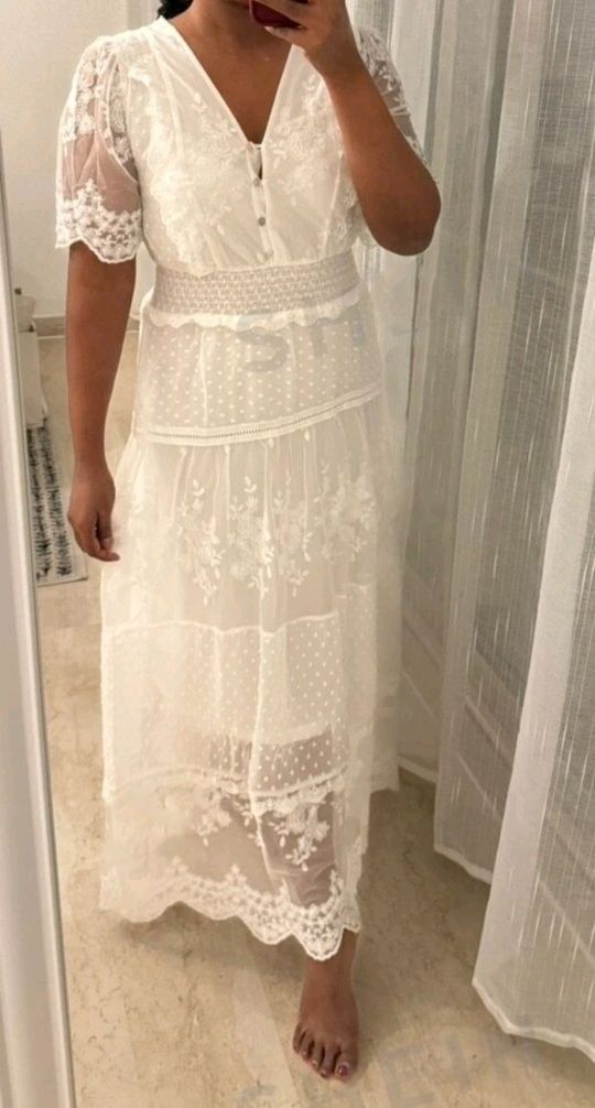 Sukienka biała koronkowa zwiewna Boho długa letnia elegancka nowa