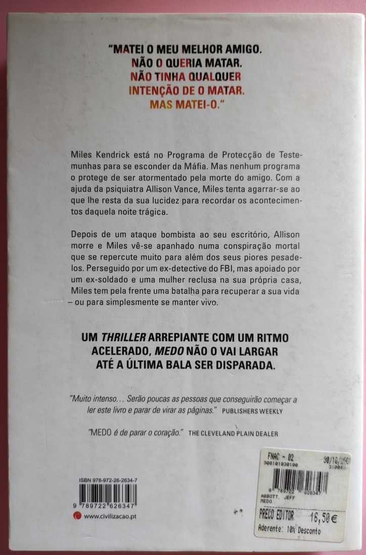 Livro "Medo" de Jeff Abbott