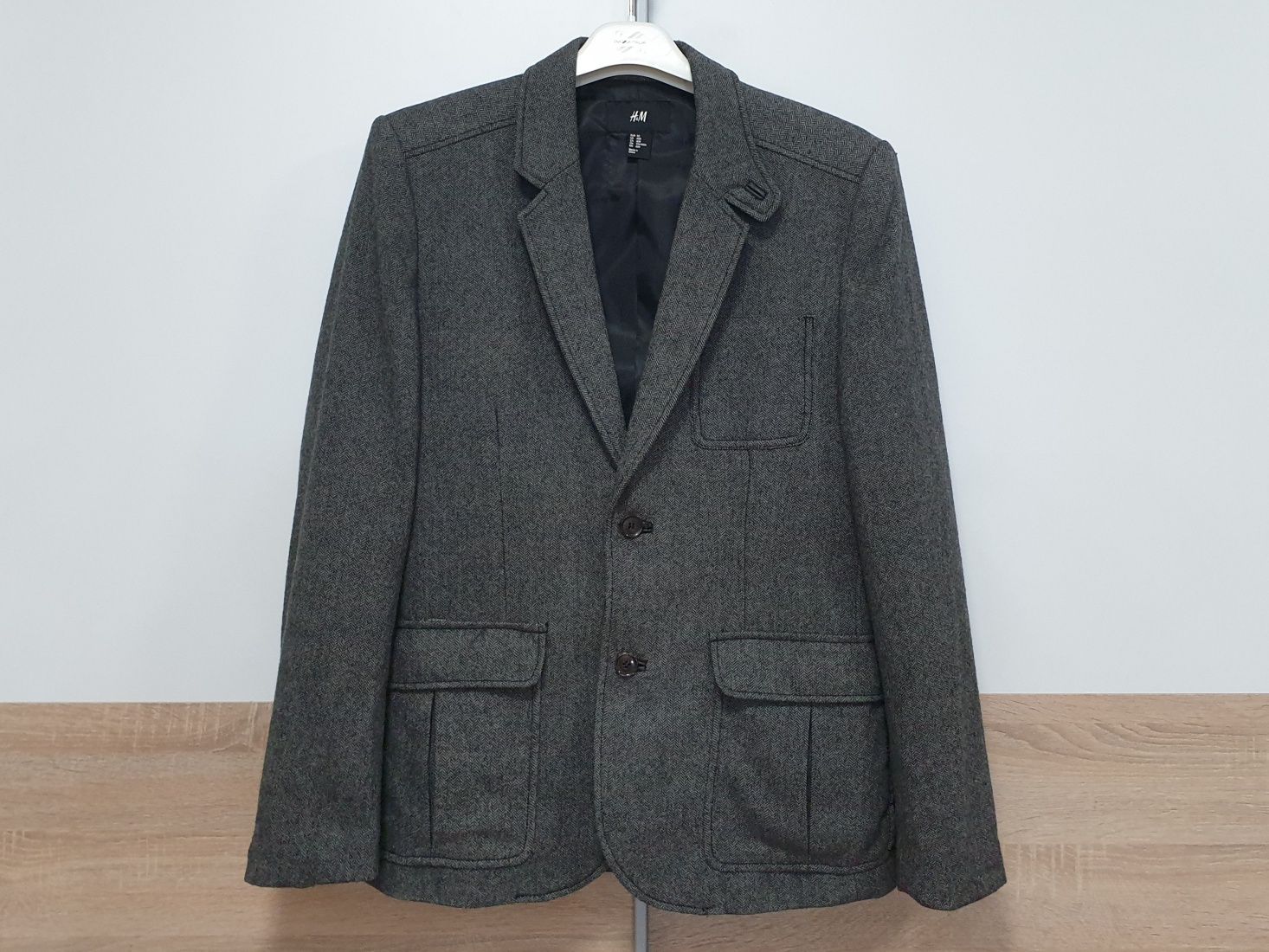 H&M - S-M_50 - 2 види - Піджак чоловічий Сірий твідовий мужской пиджак