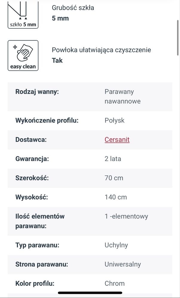Parawan nawannowy Cersanit Easy New