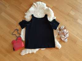 Bluzka letnia czarna cold shoulders 38 M House zwiewna elegancka moda